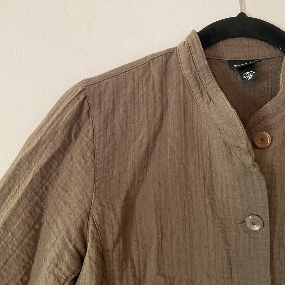 Eileen Fisher Brown Button Down Jacket Textured Layer Cotton Stand Collar XS - Picture 3 of 10